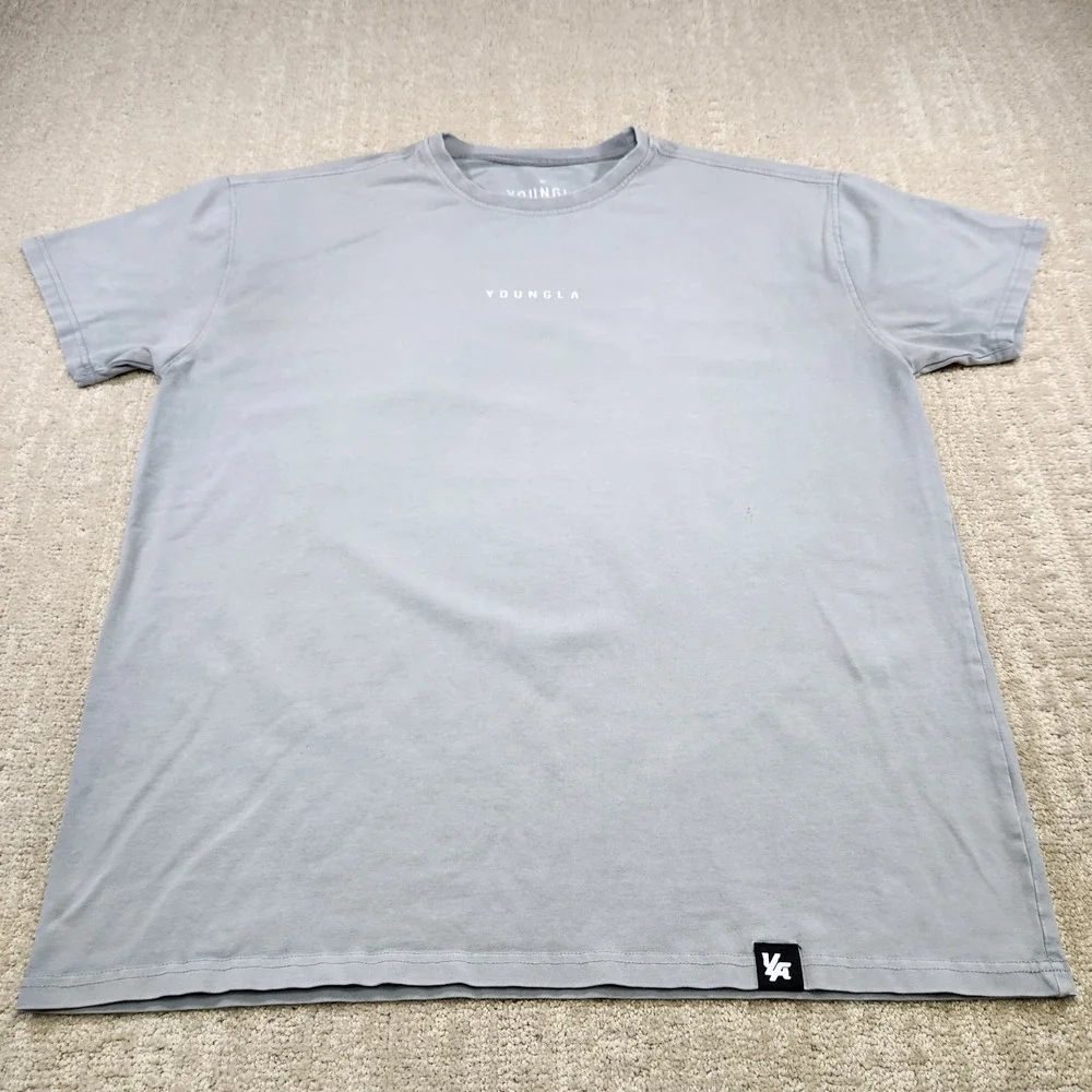 Young LA Shirt Men Small Oversized Rambo Gray Cotton Stretch Pump Cover